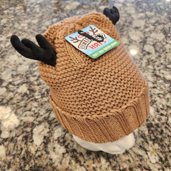 BNWT Reindeer Hats Brown Cable Knit Beanie With Antlers - Picture 2 of 9